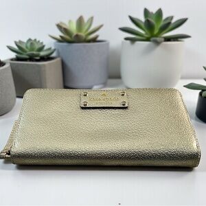 Kate Spade New York Metallic Gold Zip Wallet Luxe Old Money Glam Like New